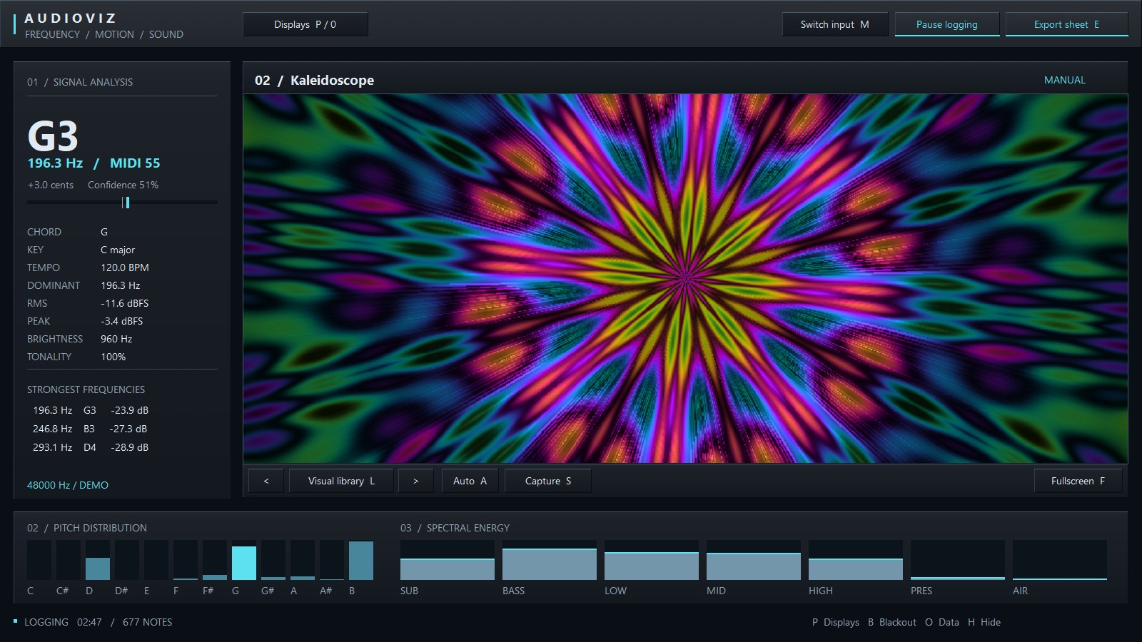 AudioViz showing the Kaleidoscope visual