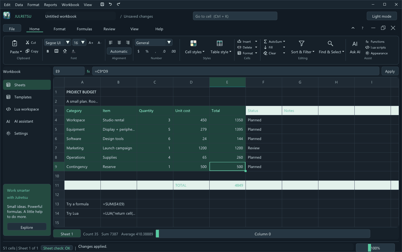 Julretsu in dark mode